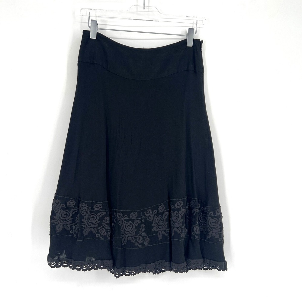 Jones New York‎ Skirt Womens 4P Black Floral Whimsigoth Fairy Swing Gothic